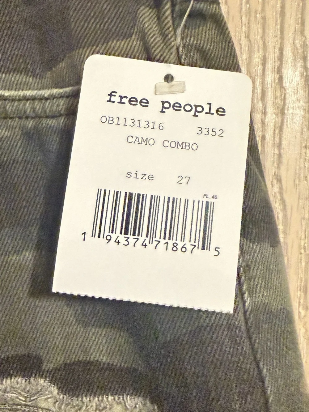 We The Free Olive Camo Distressed Denim Shorts